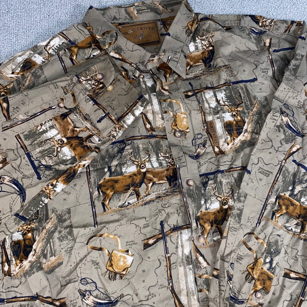 North River Outfitters Hunting Shirt Mens XXL Gray Deer Wildlife Print Outdoor